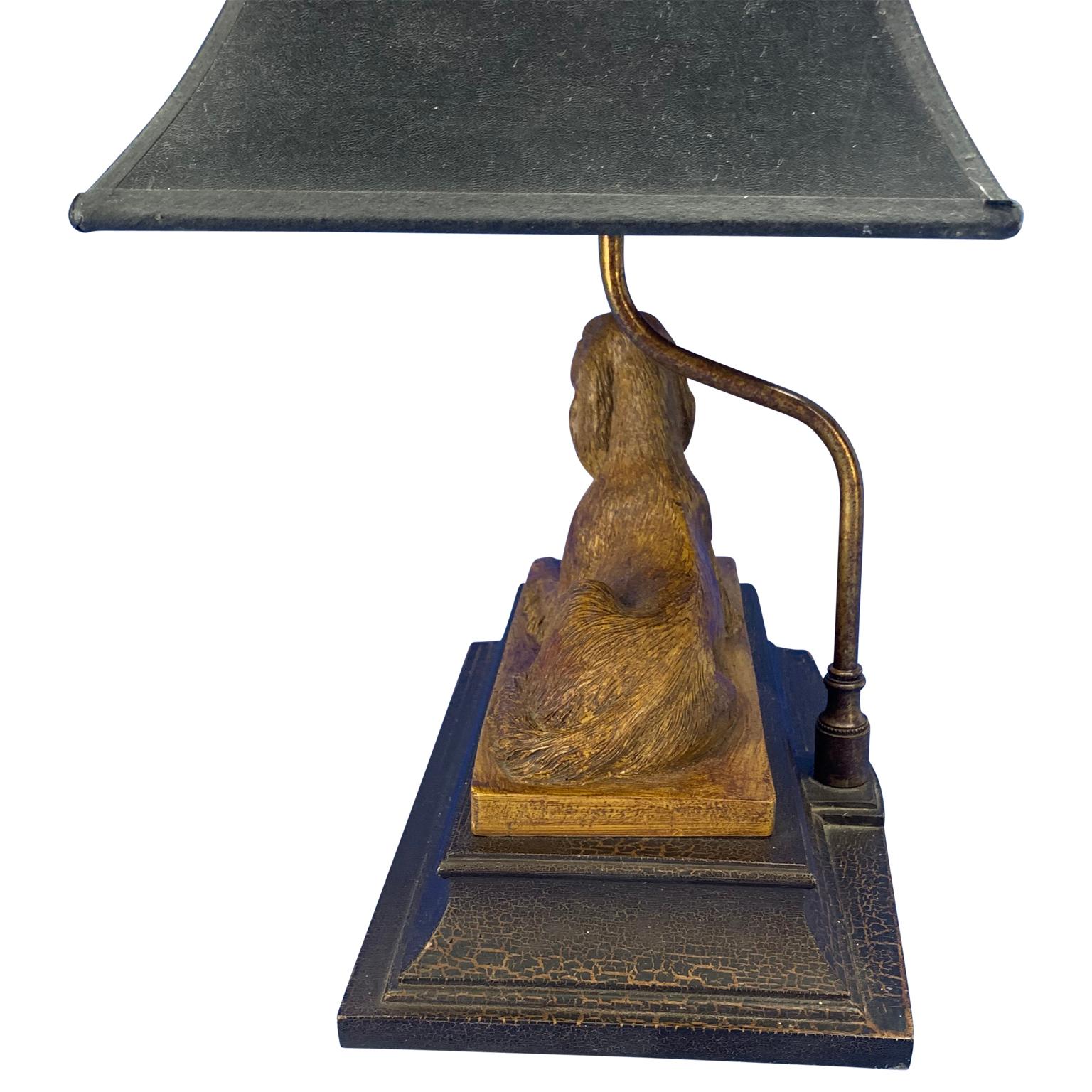 American Vintage Dog Sculpture Desk Lamp With Black Shade