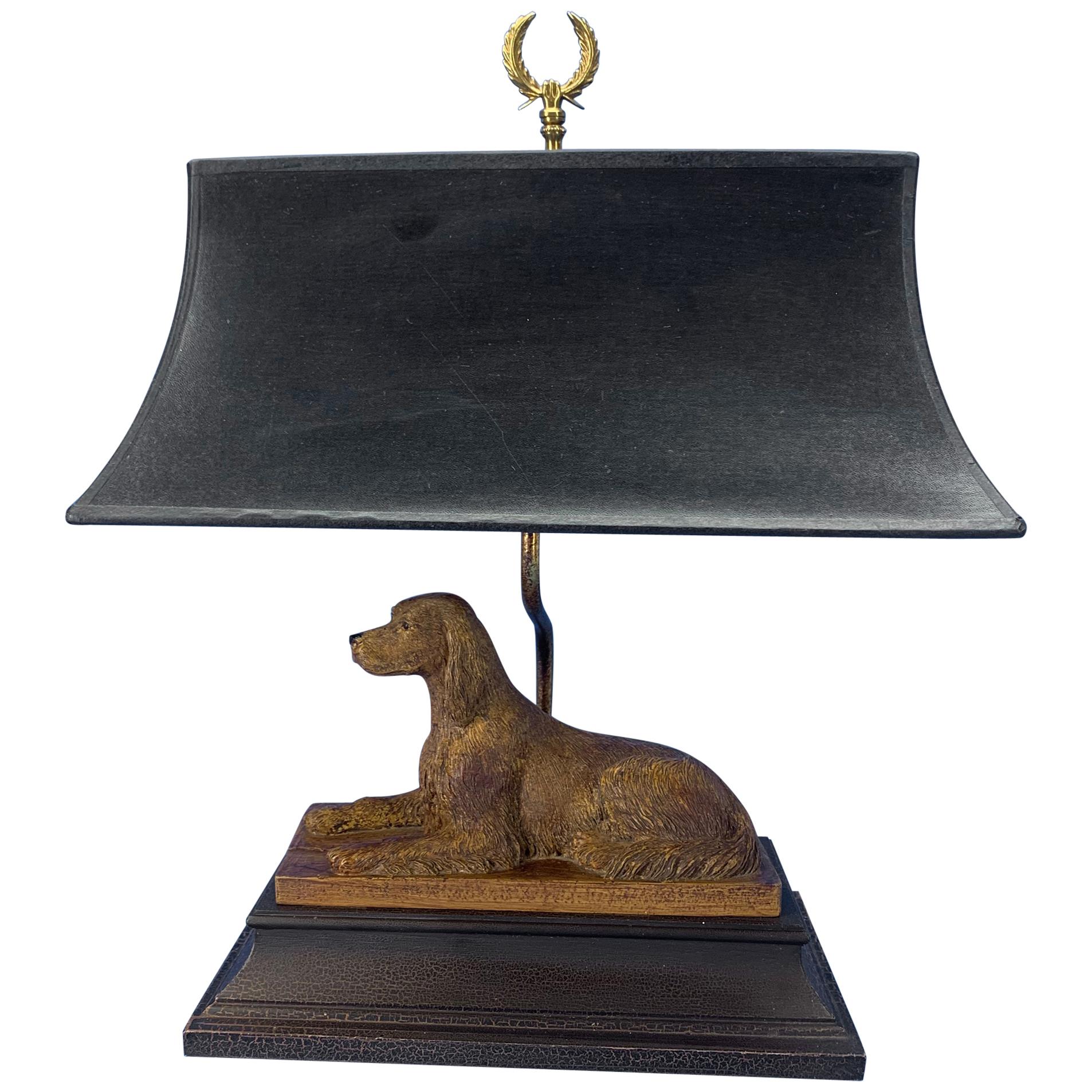 Vintage Dog Sculpture Desk Lamp With Black Shade