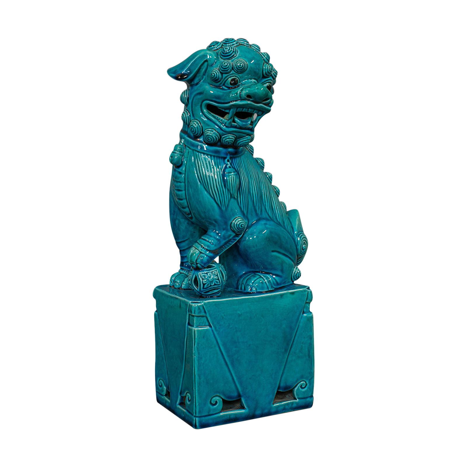 Vintage Dog Statue, Oriental, Ceramic, Dog of Fo, Ornament, Art Deco, circa 1950