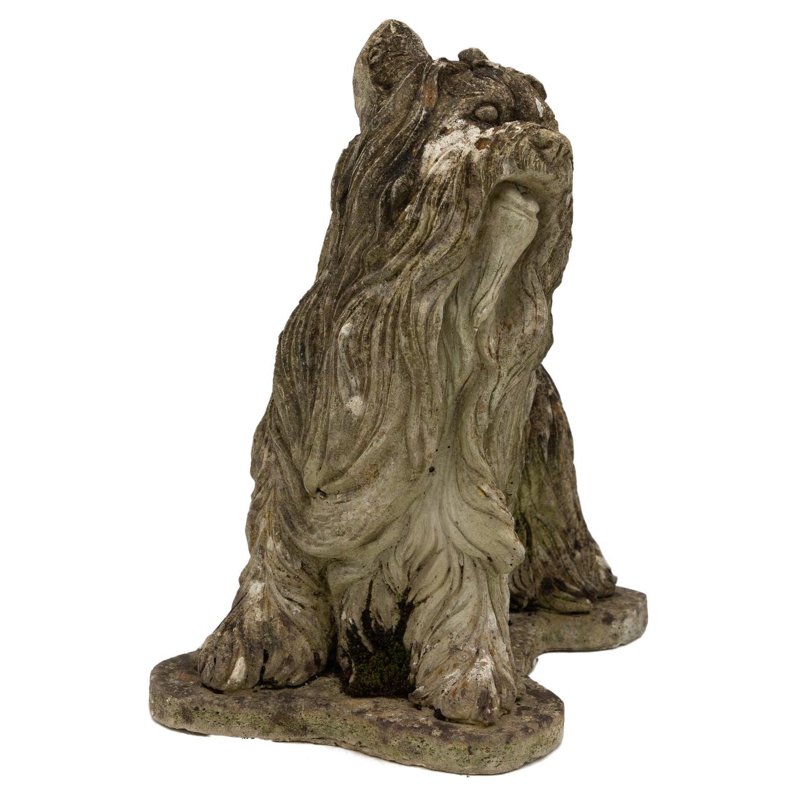 Vintage Dog Yorkishire Terrier Concrete Garden Ornament For Sale