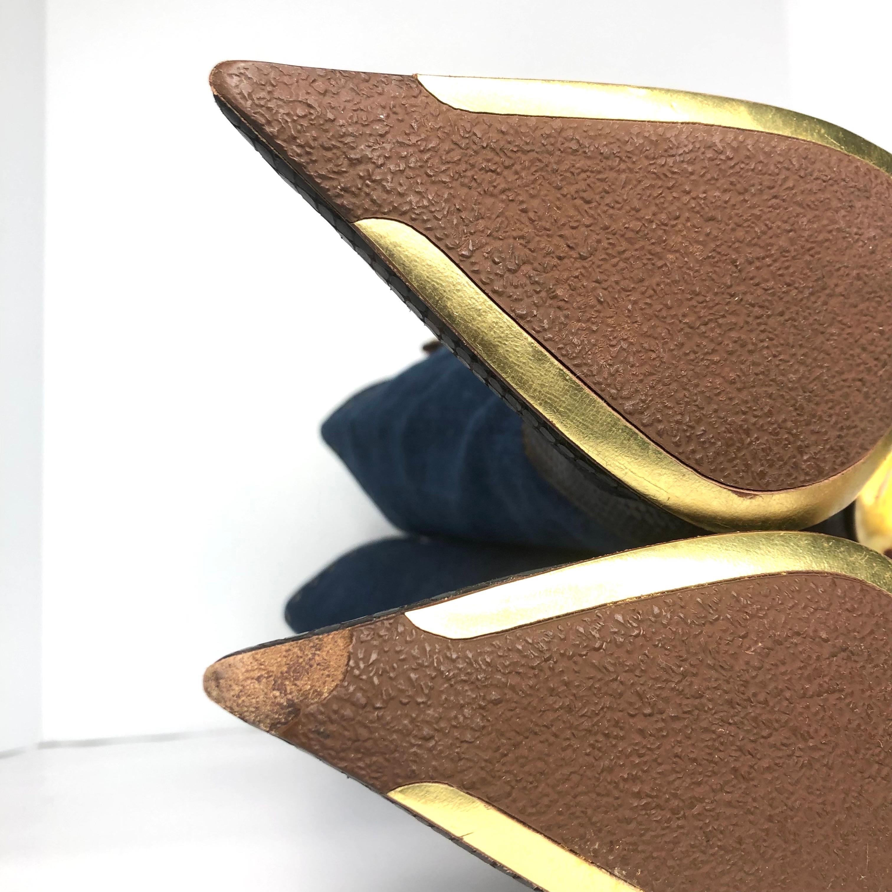 Vintage Dolce & Gabbana Denim Schlangenhaut hohe spitze Zehe hochhackige Stiefel 35 im Angebot 3