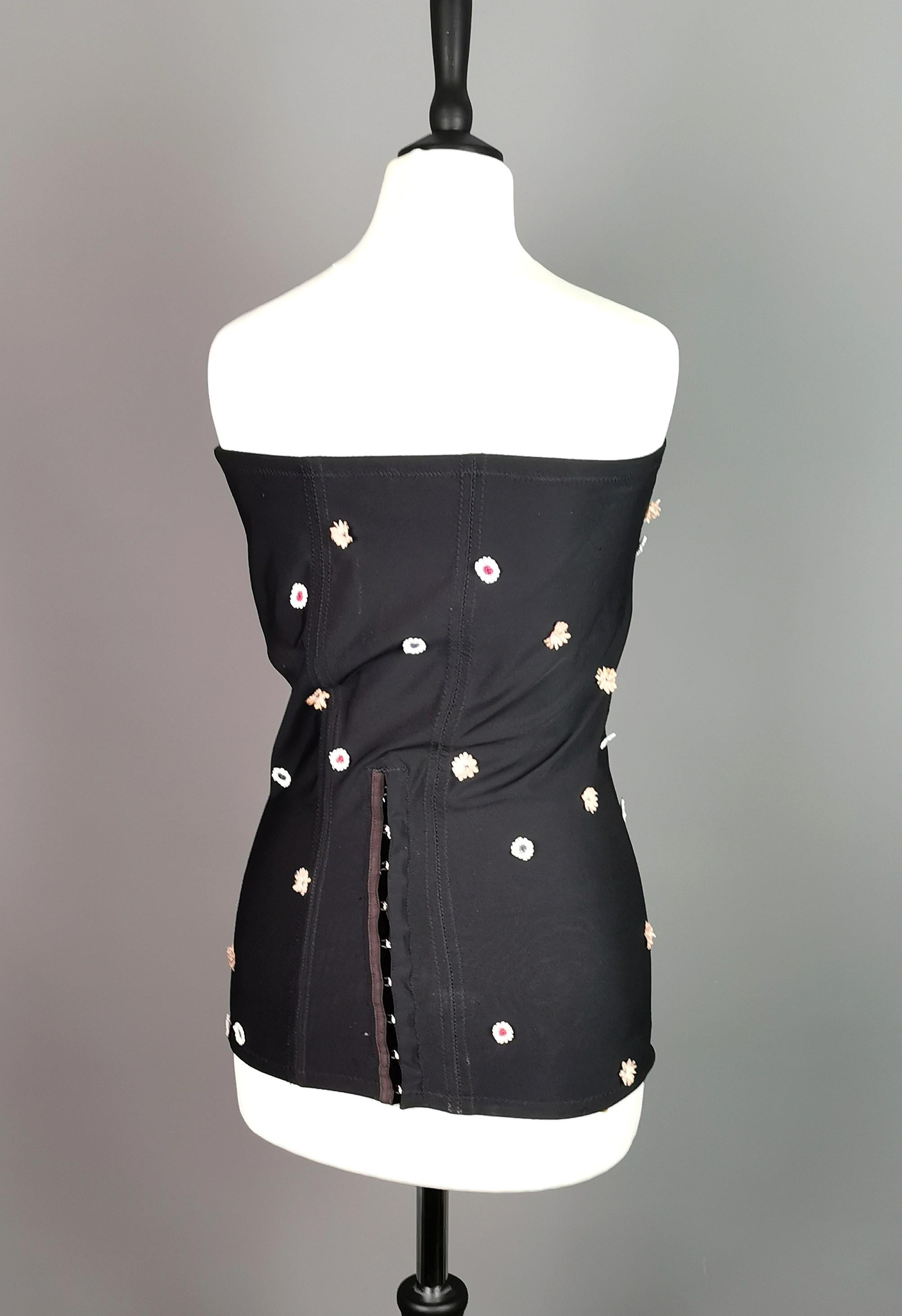 Black Vintage Dolce and Gabbana floral corset top, Bandeau  For Sale