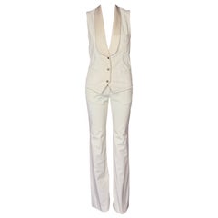 Vintage Dolce & Gabanna Y2K Corduroy Cream Tuxedo Vest and Trouser Suit Set