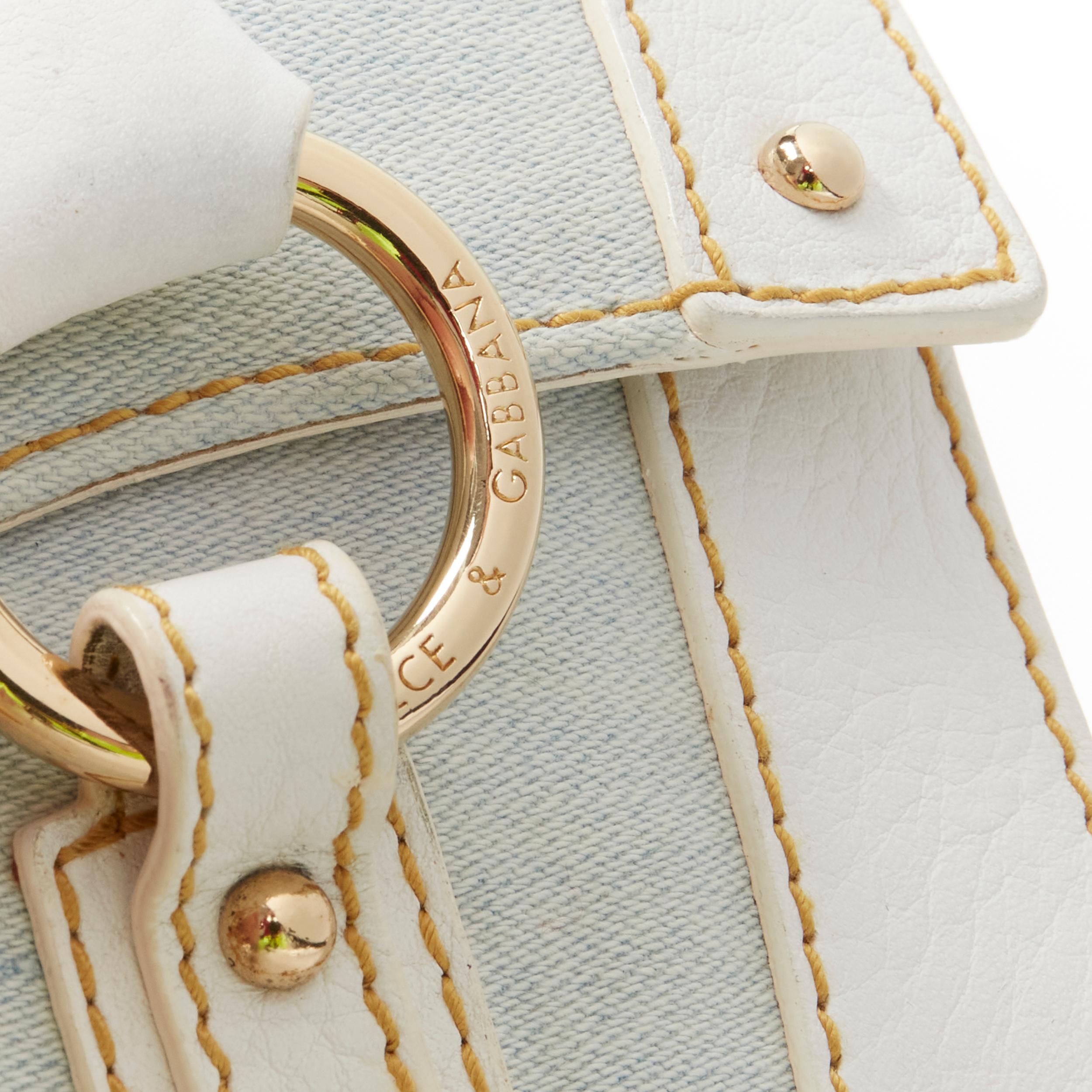 Women's vintage DOLCE GABBANA 1990s blue distressed denim white gold buckle satchel bag For Sale