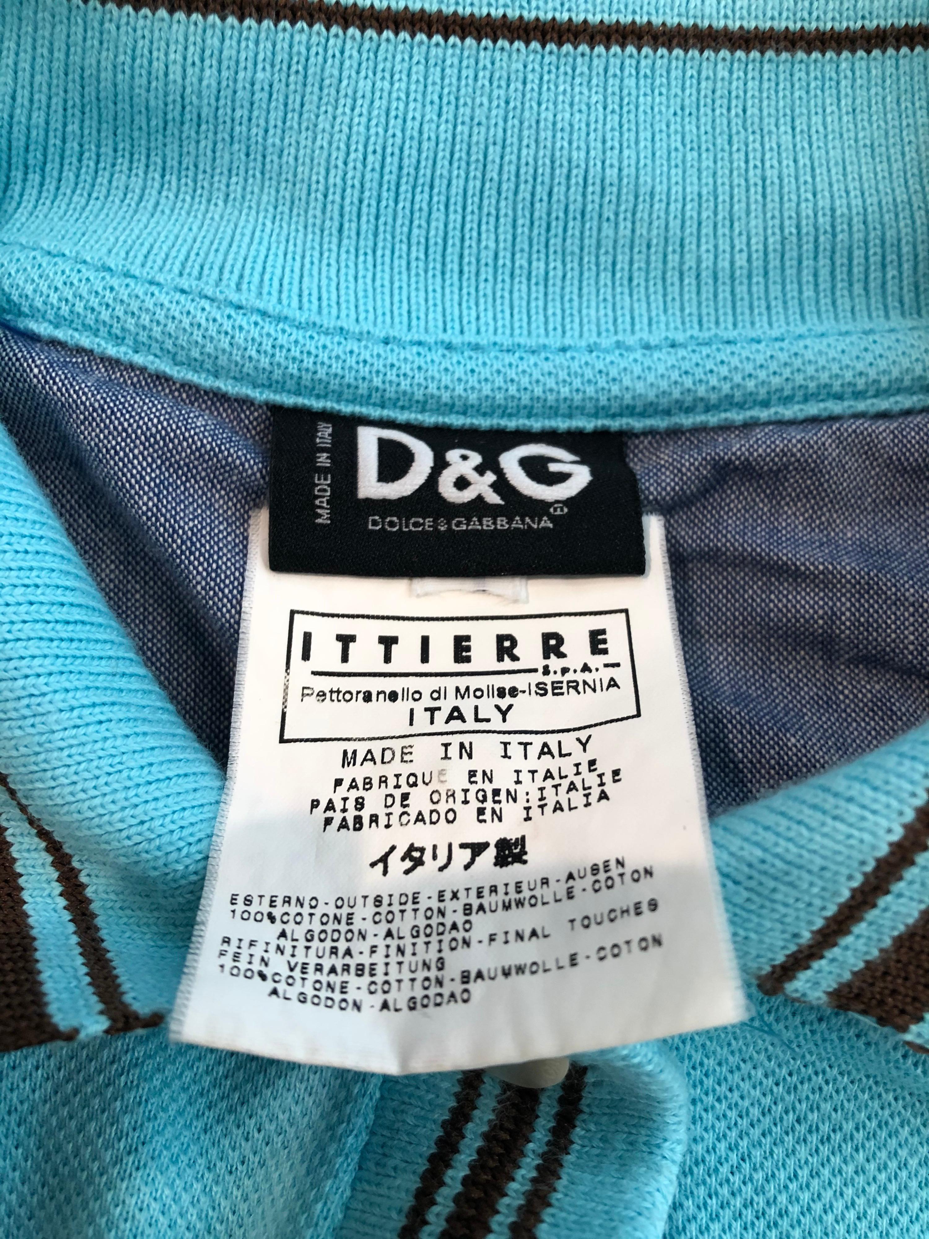 Vintage Dolce & Gabbana 1990er Jahre Türkis Blau + Braun Logo 90er Jahre Strick Crop Top Polo Damen im Angebot