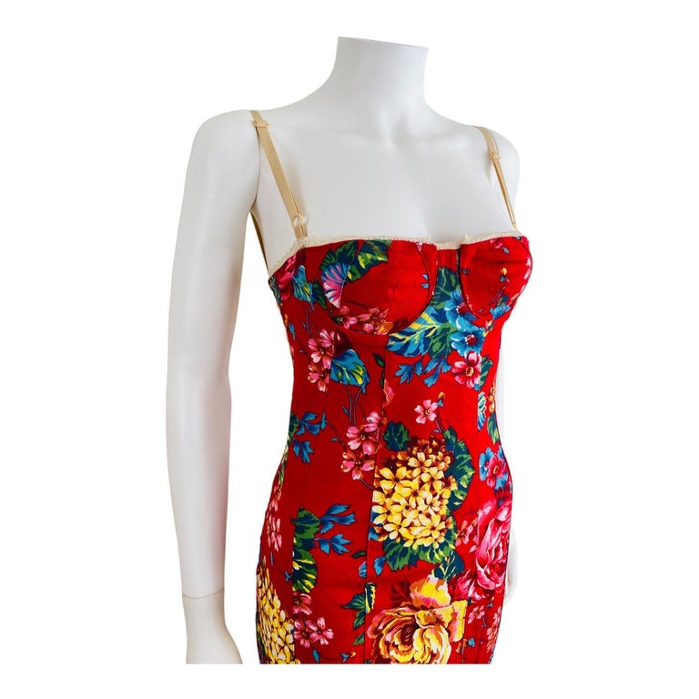 Vintage Dolce + Gabbana 2000s Y2K D&G Red Floral Wiggle Midi Bustier Dress at 1stDibs Vintage Dolce + Gabbana 2000s Y2K D&G Red Floral Wiggle Midi Bustier Dress at 1stDibs