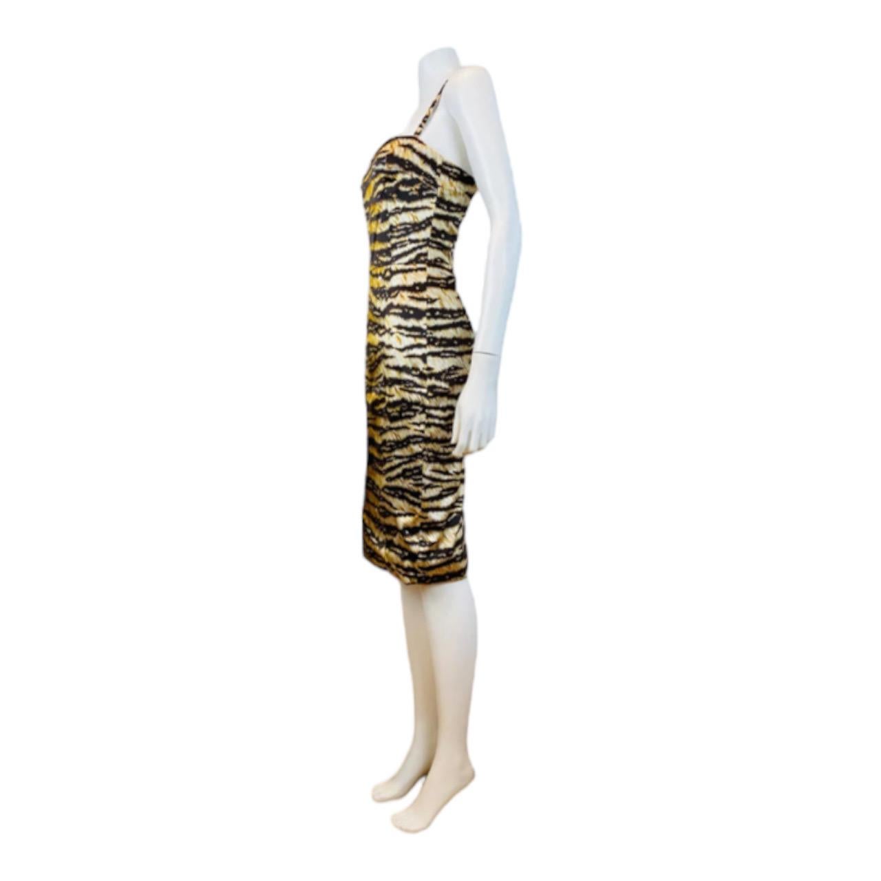Vintage Dolce + Gabbana 2000s Y2K Tiger Stripe Stretch Silk Dress New With Tags In Excellent Condition For Sale In Denver, CO