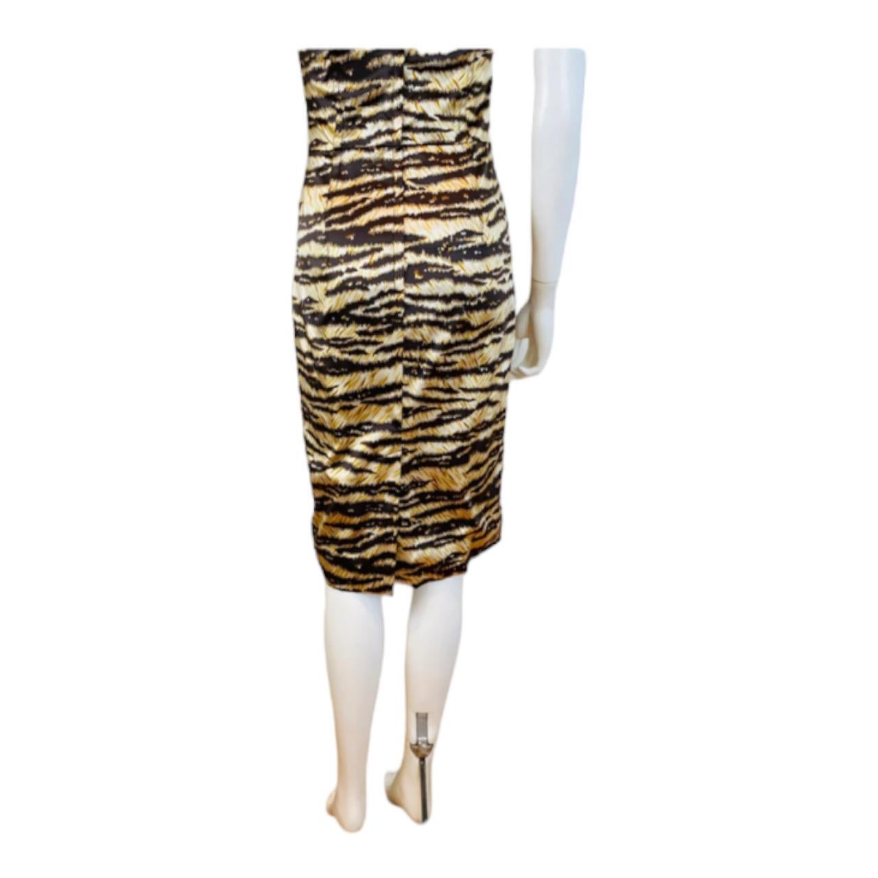 Vintage Dolce + Gabbana 2000s Y2K Tiger Stripe Stretch Silk Dress New With Tags For Sale 1