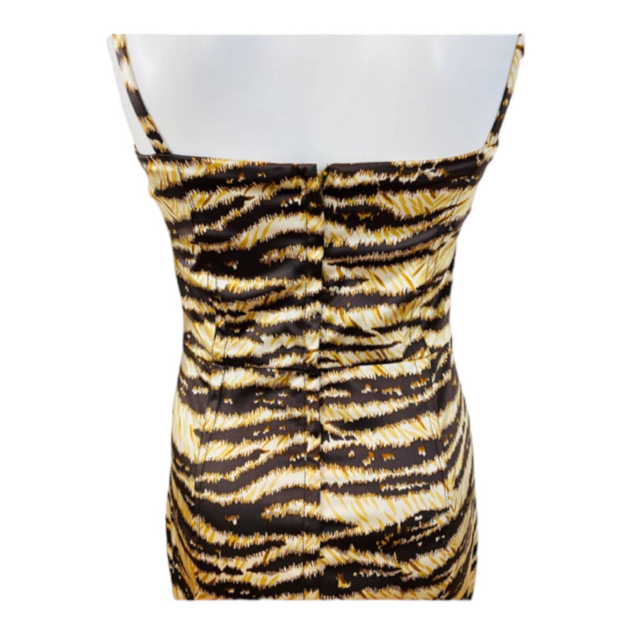 Vintage Dolce + Gabbana 2000s Y2K Tiger Stripe Stretch Silk Dress New With Tags For Sale 2