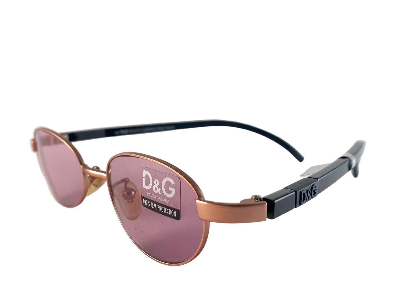 Vintage Dolce & Gabbana 2033 Oval Metallic Rose Sunglasses 2000's Y2K For Sale 1