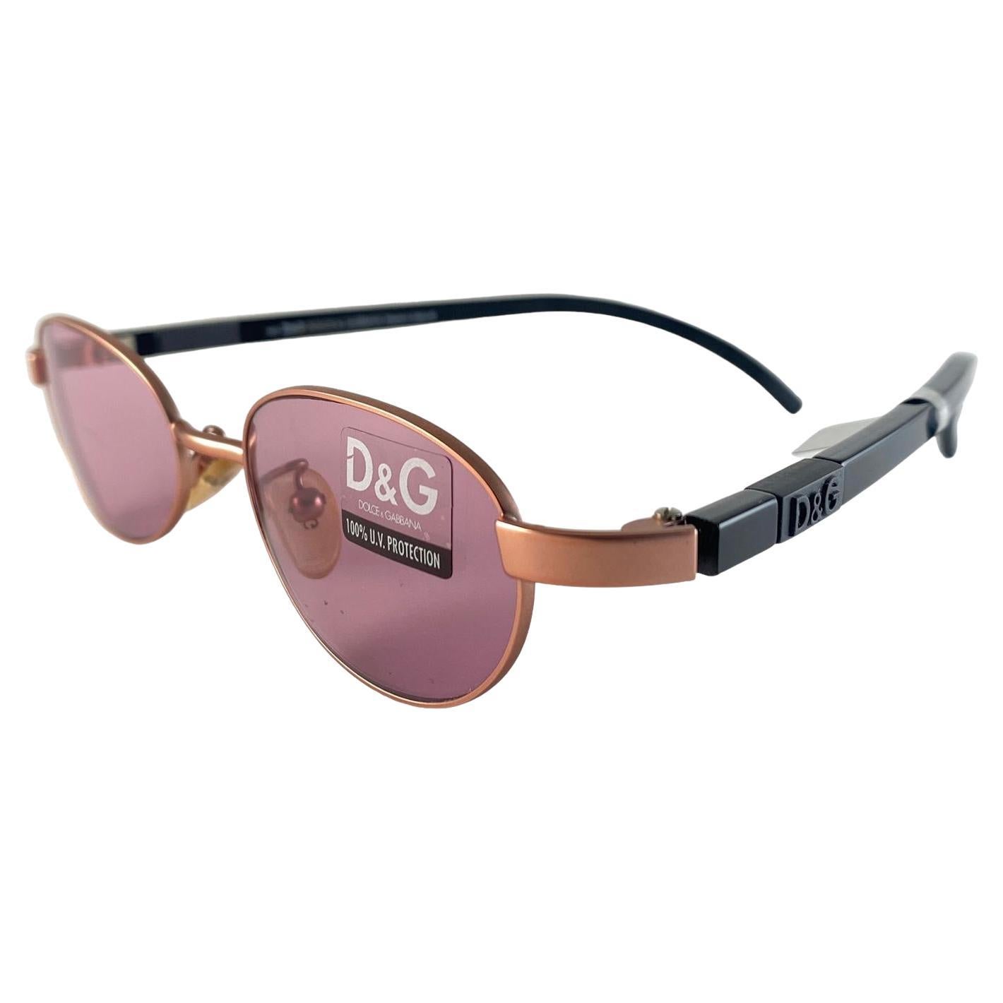 Vintage Dolce & Gabbana 2033 Oval Metallic Rose Sunglasses 2000's Y2K For Sale