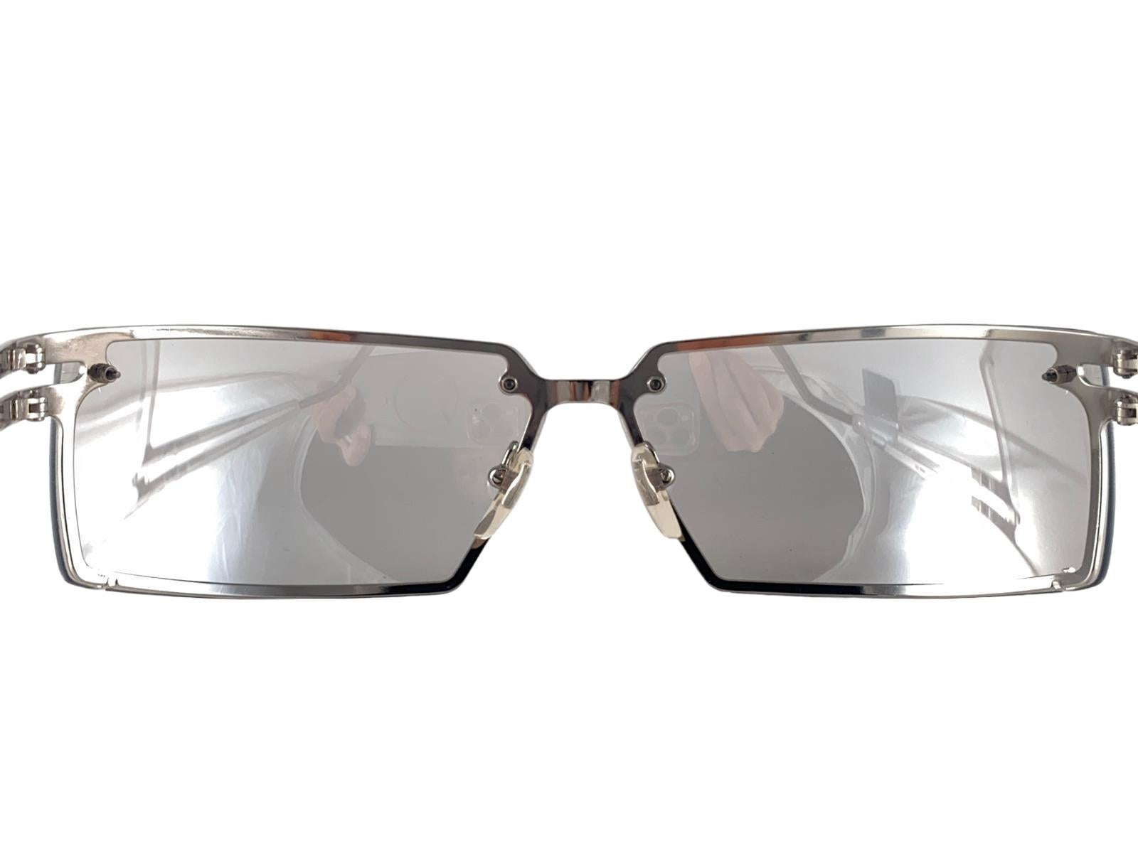 Vintage Dolce & Gabbana 382S Silver Shield Sunglasses 2000's Y2K For Sale 1