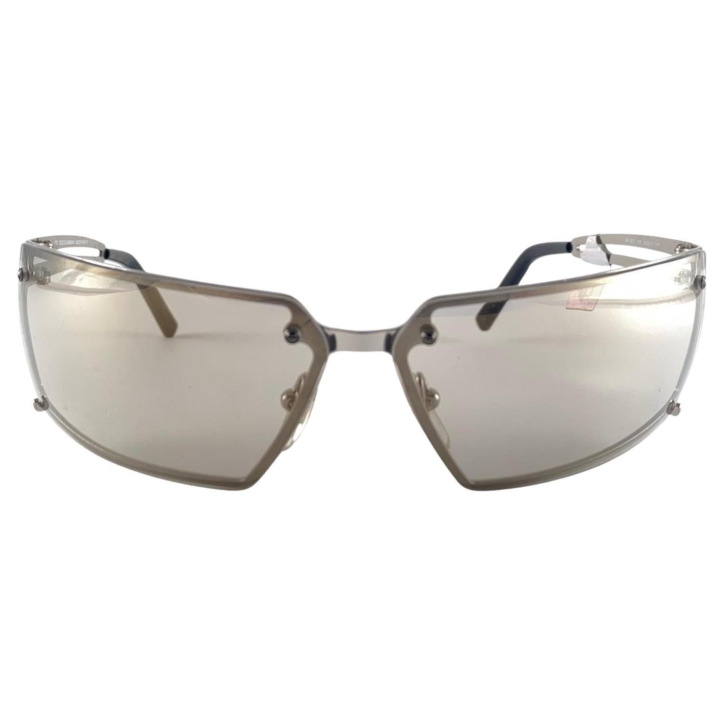 Vintage Dolce & Gabbana 382S Silver Shield Sunglasses 2000's Y2K For Sale