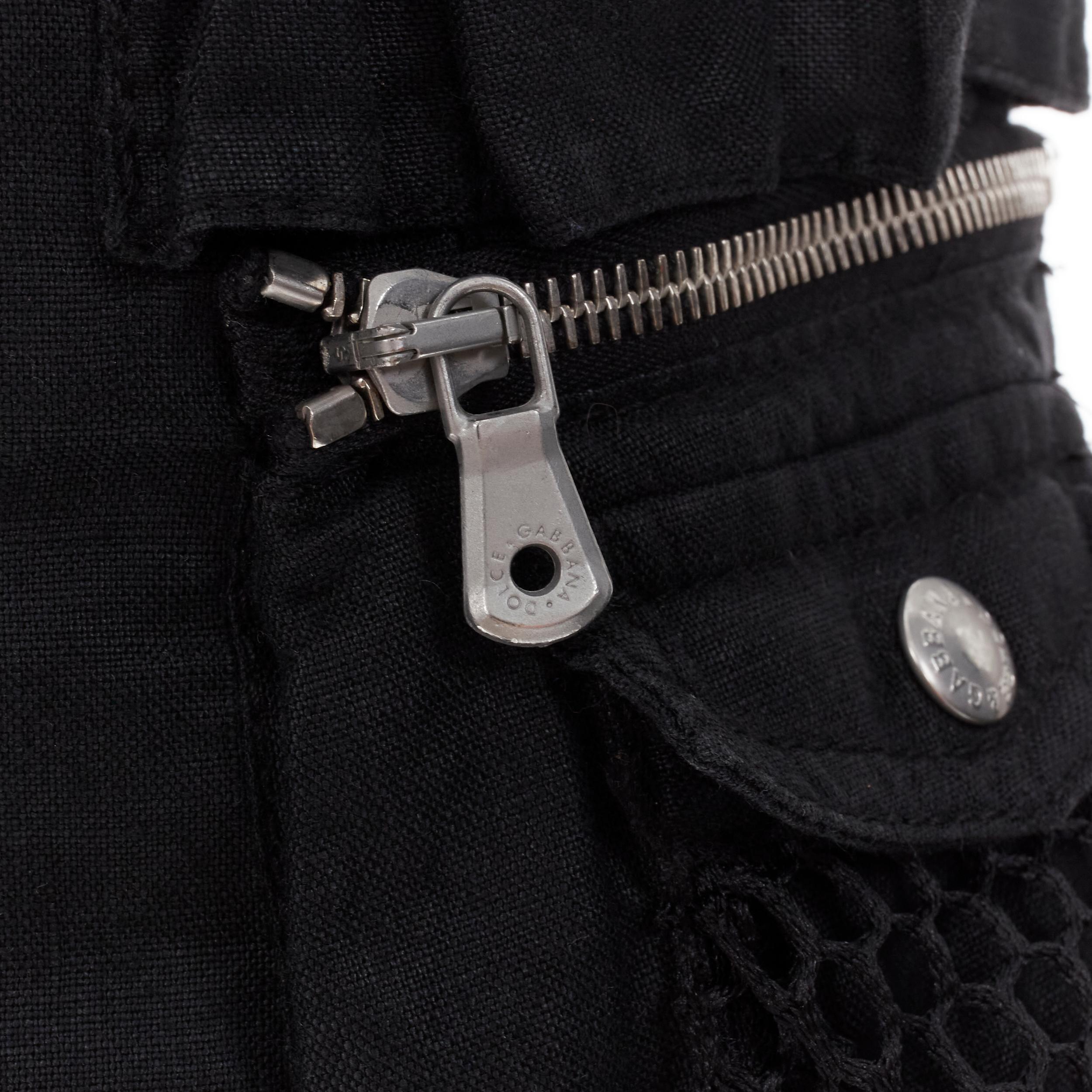 vintage DOLCE GABBANA black cargo mesh military pocket corset bustier top IT42 M For Sale 2