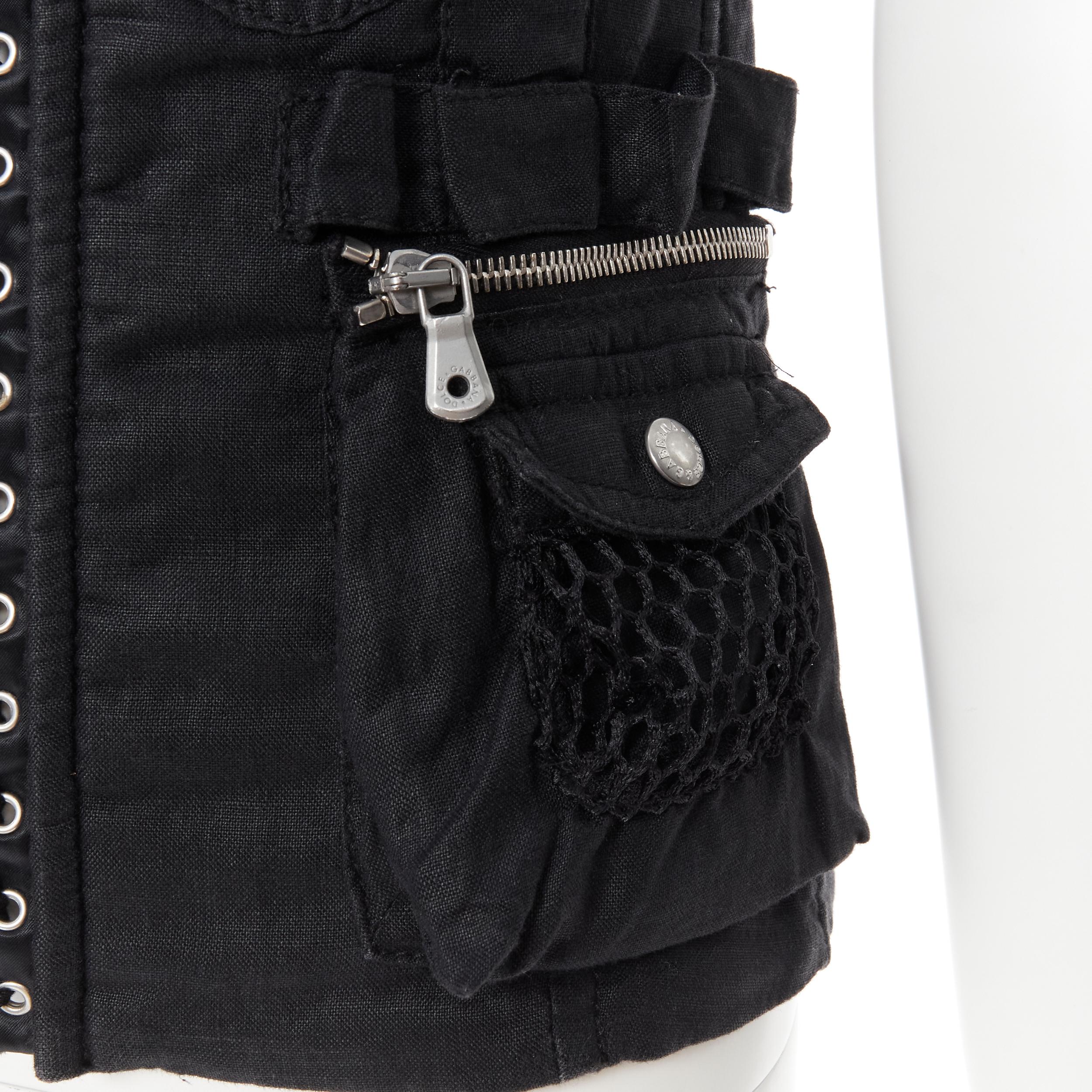 vintage DOLCE GABBANA black cargo mesh military pocket corset bustier top IT42 M For Sale 3