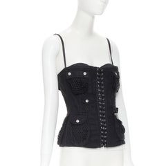vintage DOLCE GABBANA black cargo mesh military pocket corset bustier top IT42 M