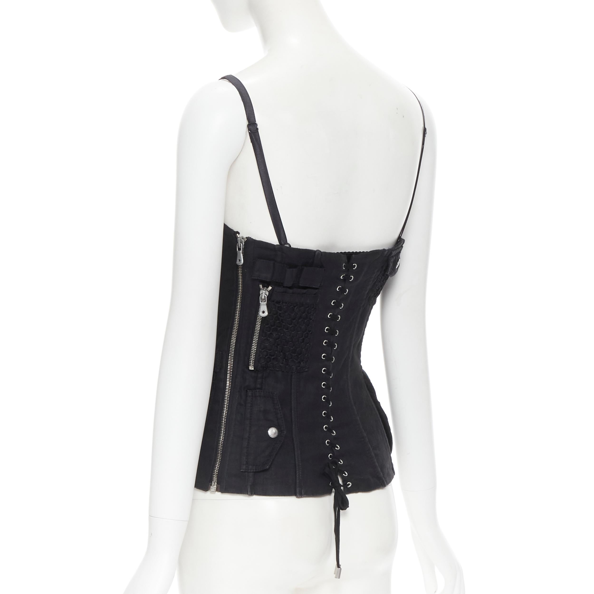 vintage DOLCE GABBANA black cargo mesh military pocket corset bustier top  IT42 M For Sale at 1stDibs
