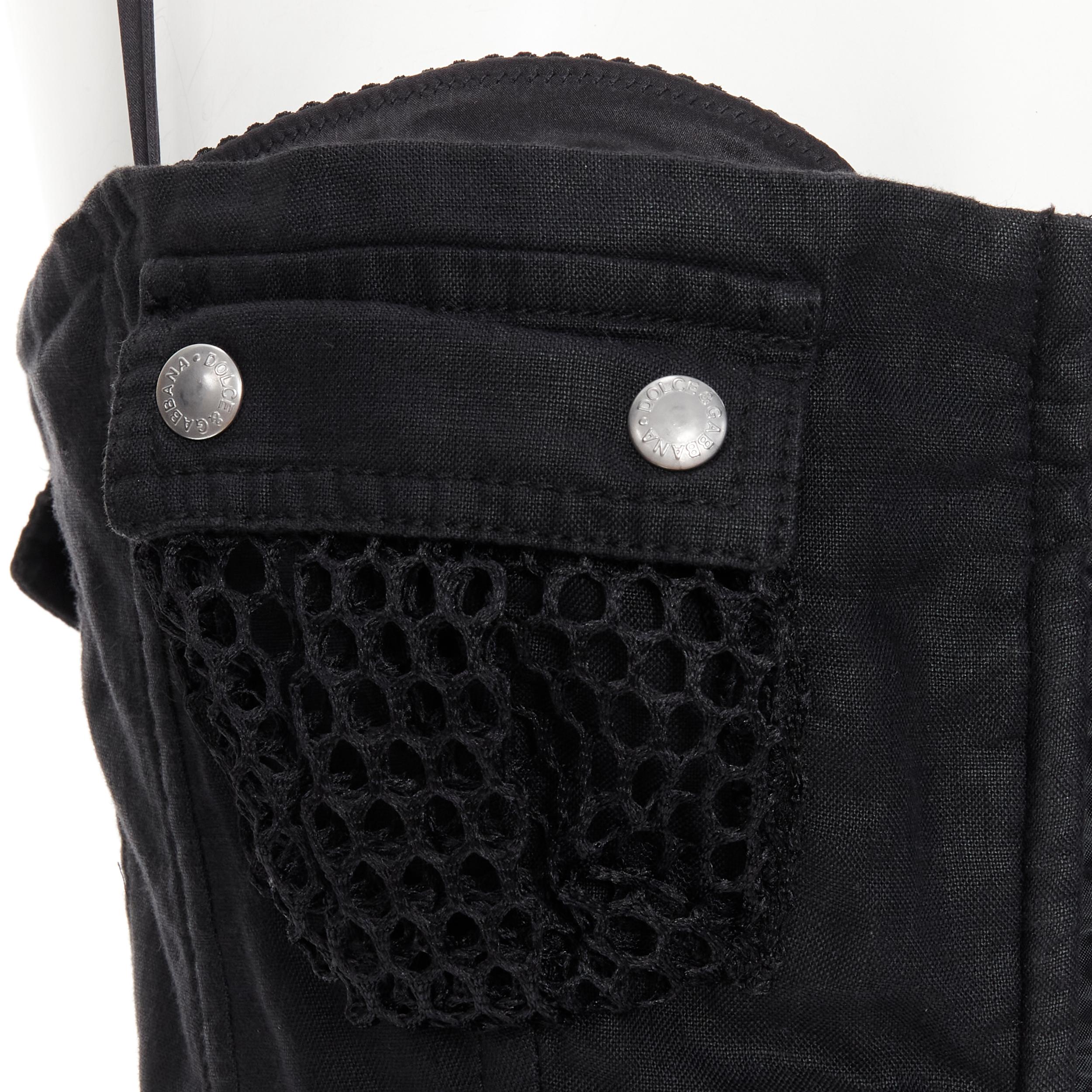 Black vintage DOLCE GABBANA black cargo mesh military pocket corset bustier top IT42 M For Sale