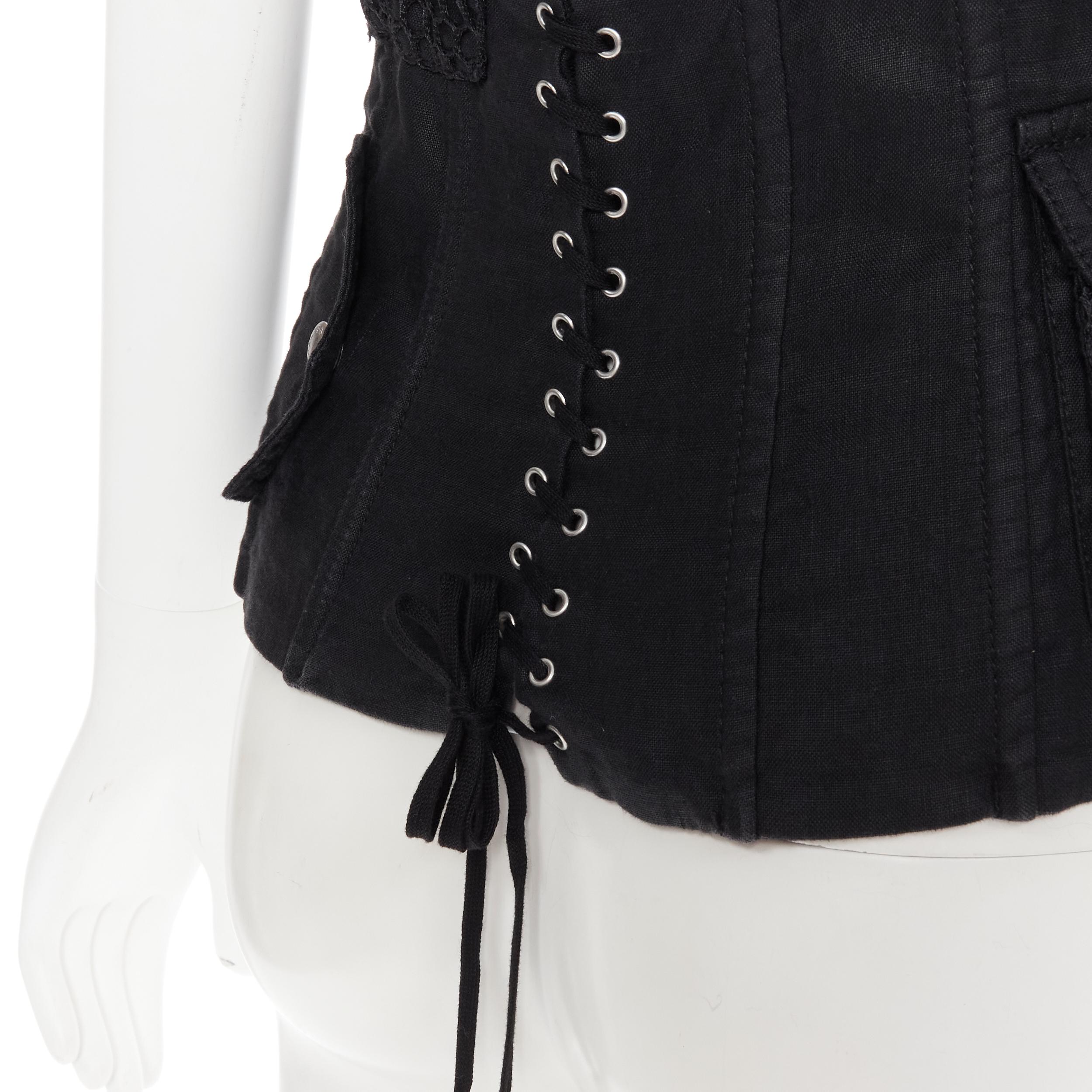 Women's vintage DOLCE GABBANA black cargo mesh military pocket corset bustier top IT42 M For Sale