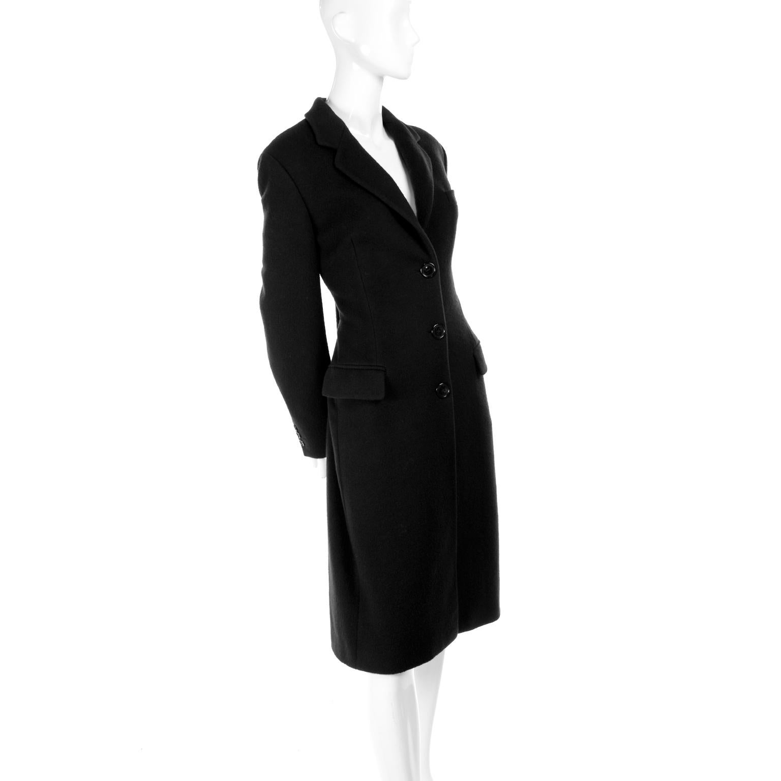 Black Vintage Dolce & Gabbana Midnight Cashmere Coat W/ Monogram Silk Lining