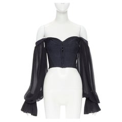 vintage DOLCE GABBANA black cloque corset bustier Victorian sleeve top IT38 XS