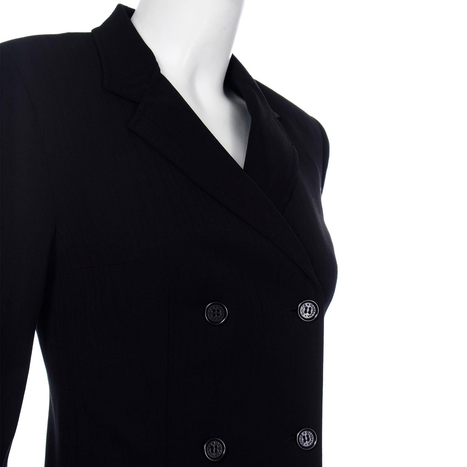 Vintage Dolce Gabbana Black Double Breasted Jacket and Skirt Suit For Sale 3
