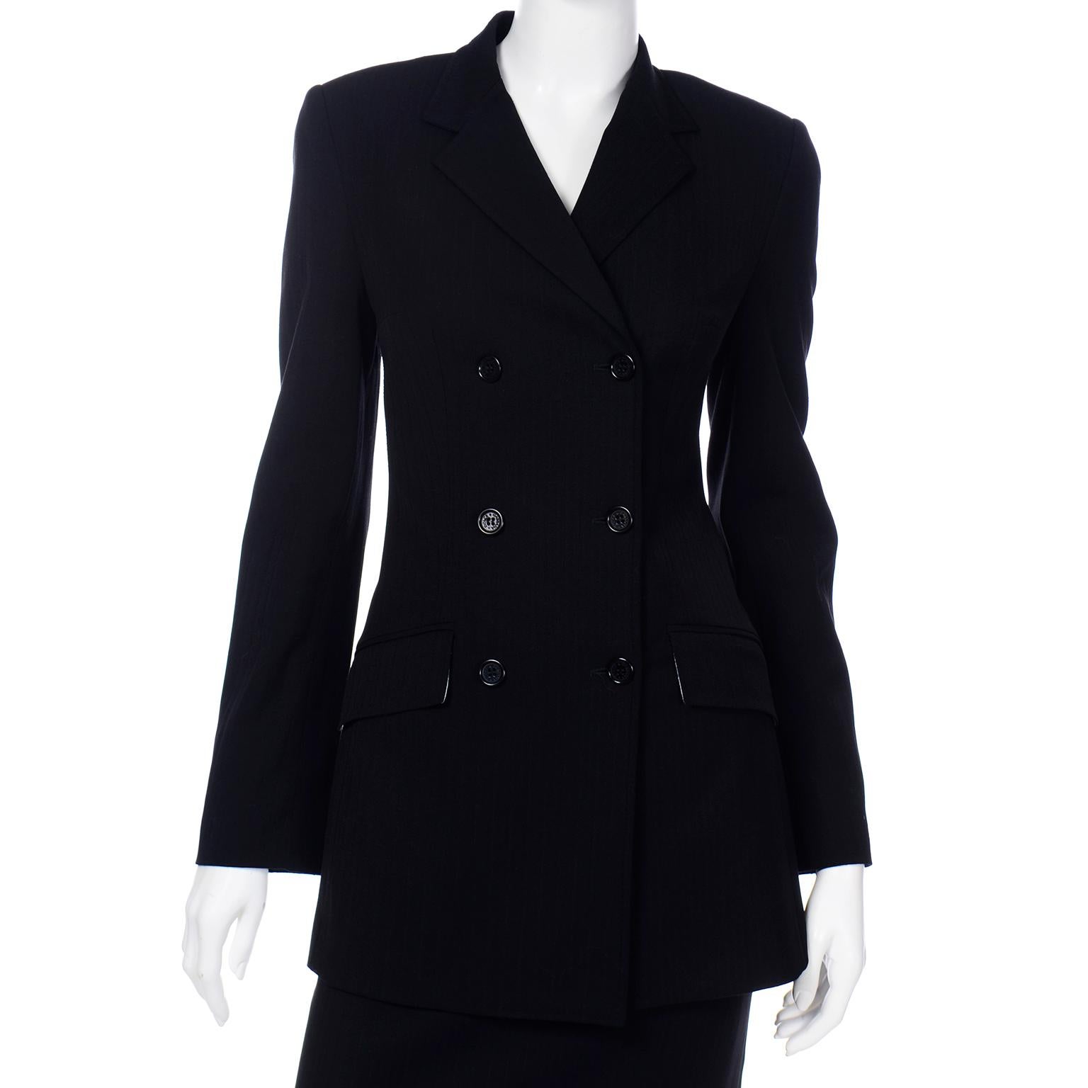 Vintage Dolce Gabbana Black Double Breasted Jacket and Skirt Suit In Excellent Condition For Sale In Portland, OR