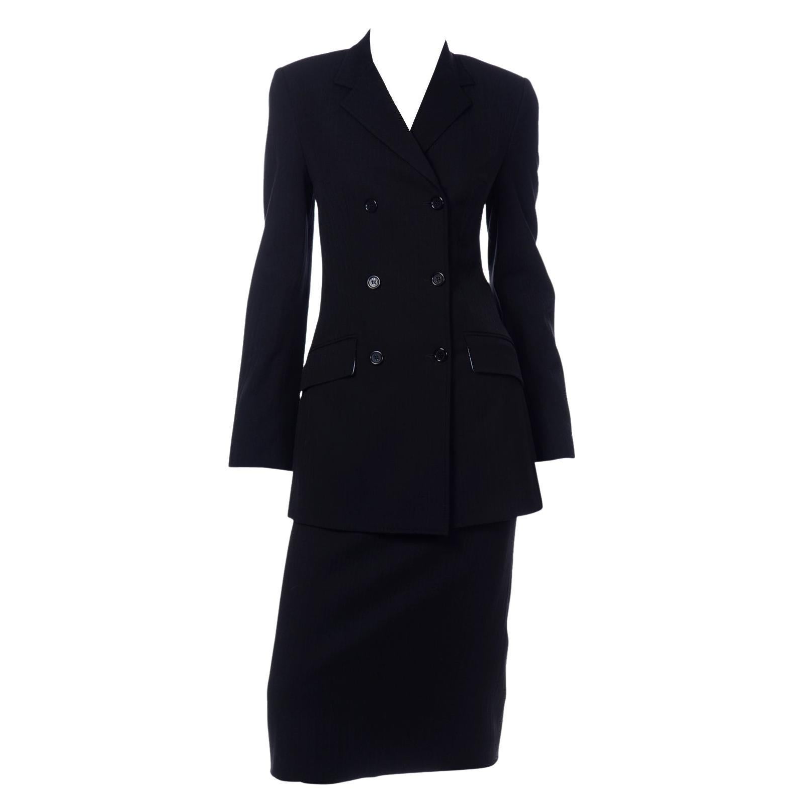 Vintage Dolce Gabbana Black Double Breasted Jacket and Skirt Suit