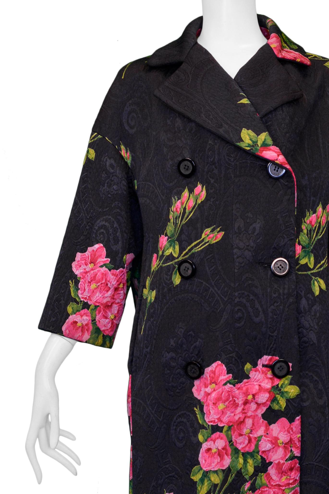 Vintage Dolce & Gabbana Black Floral Cocktail Coat  In Excellent Condition In Los Angeles, CA