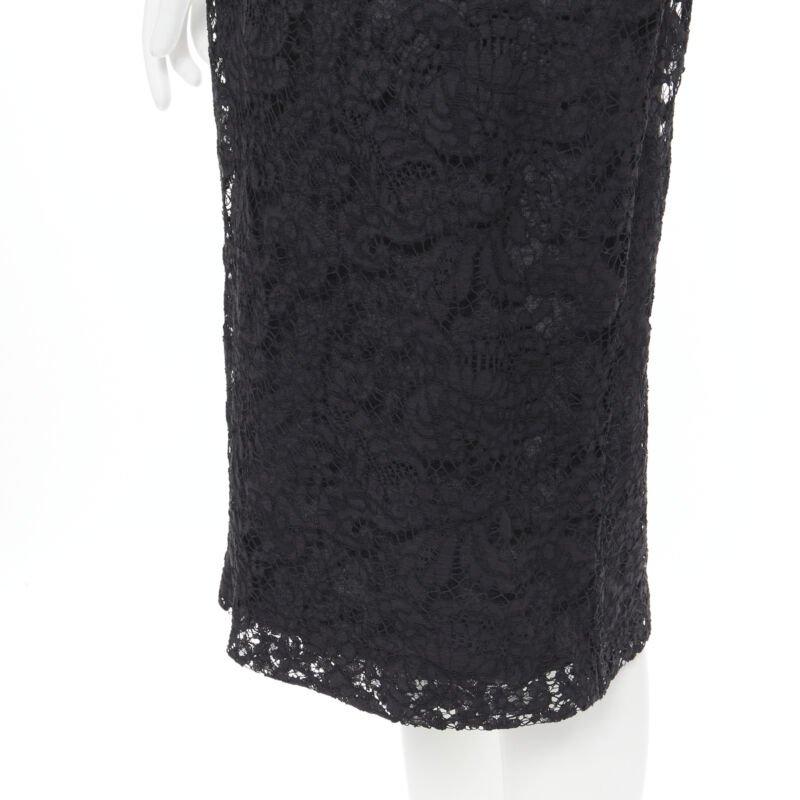 vintage DOLCE GABBANA black floral lace grey jersey lined cocktail dress IT42 M For Sale 3