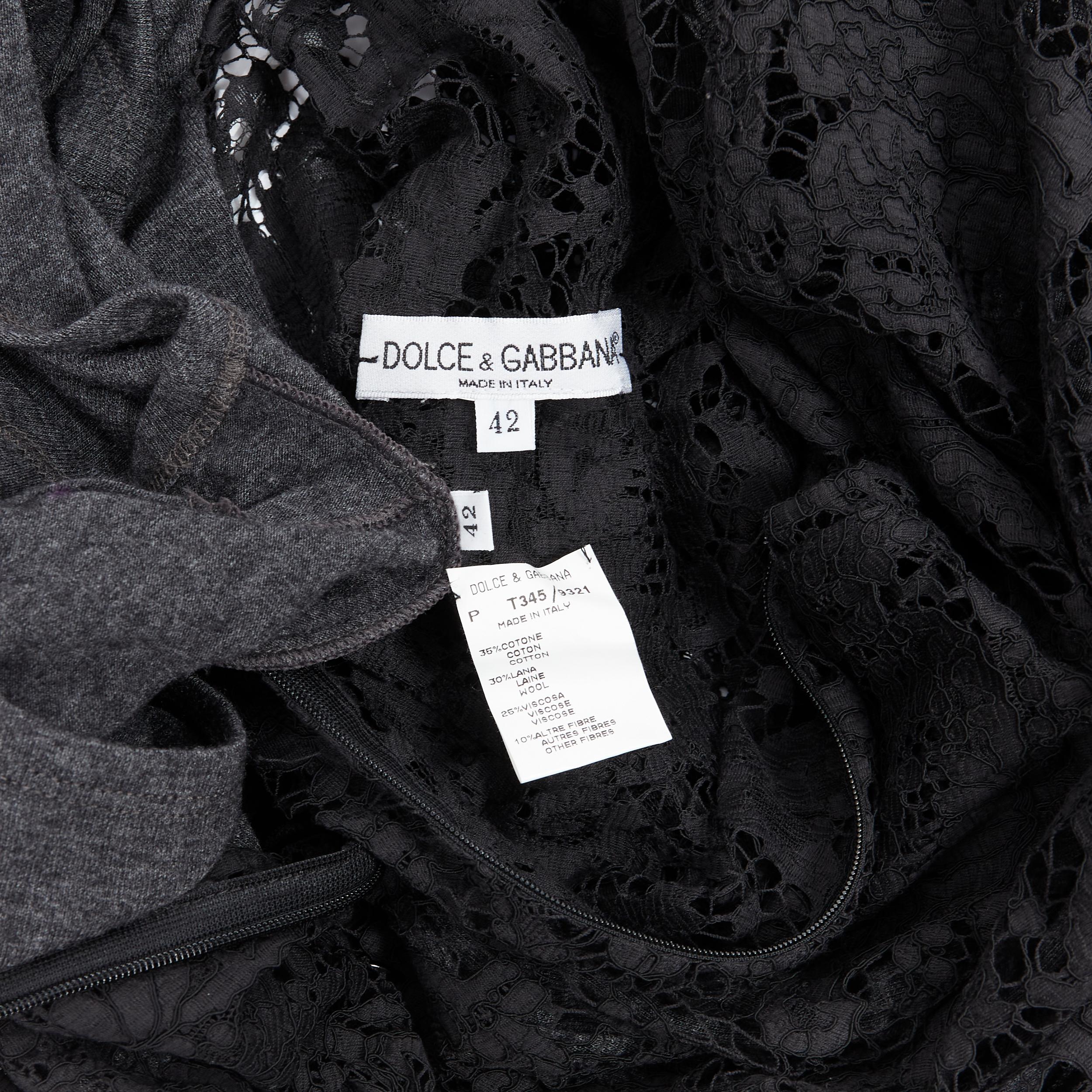 vintage DOLCE GABBANA black floral lace grey jersey lined cocktail dress IT42 M 4