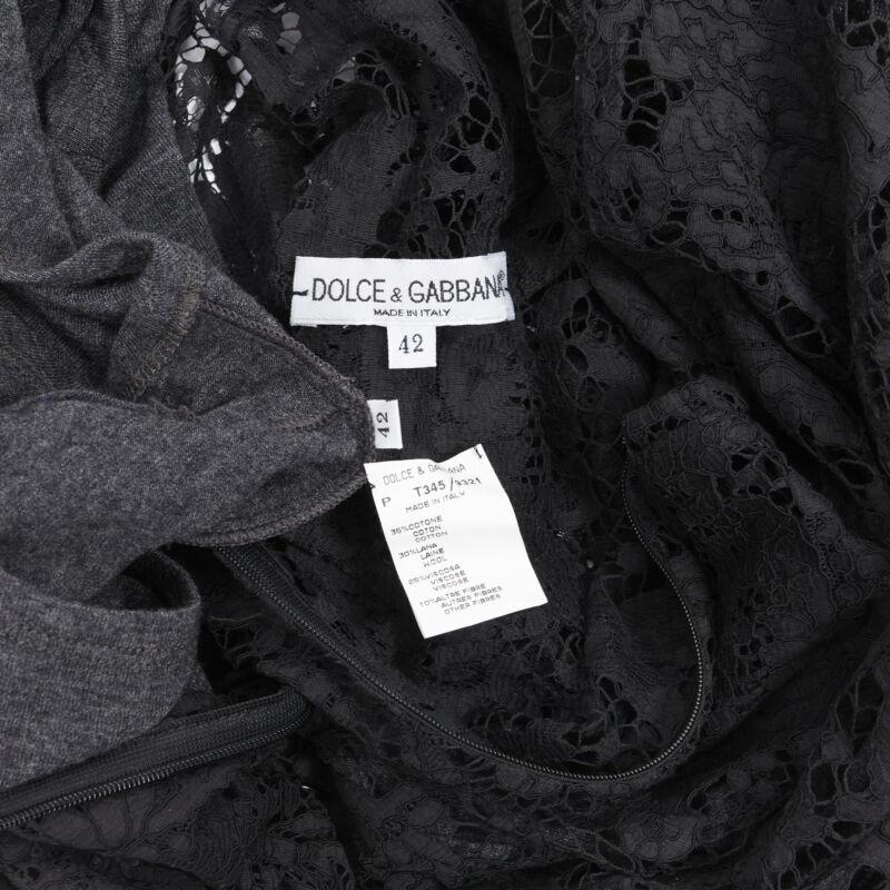 vintage DOLCE GABBANA black floral lace grey jersey lined cocktail dress IT42 M For Sale 4