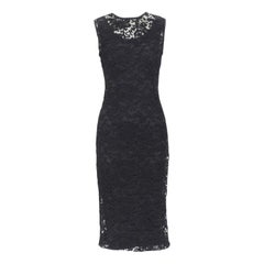 Vintage DOLCE GABBANA black floral lace grey jersey lined cocktail dress IT42 M