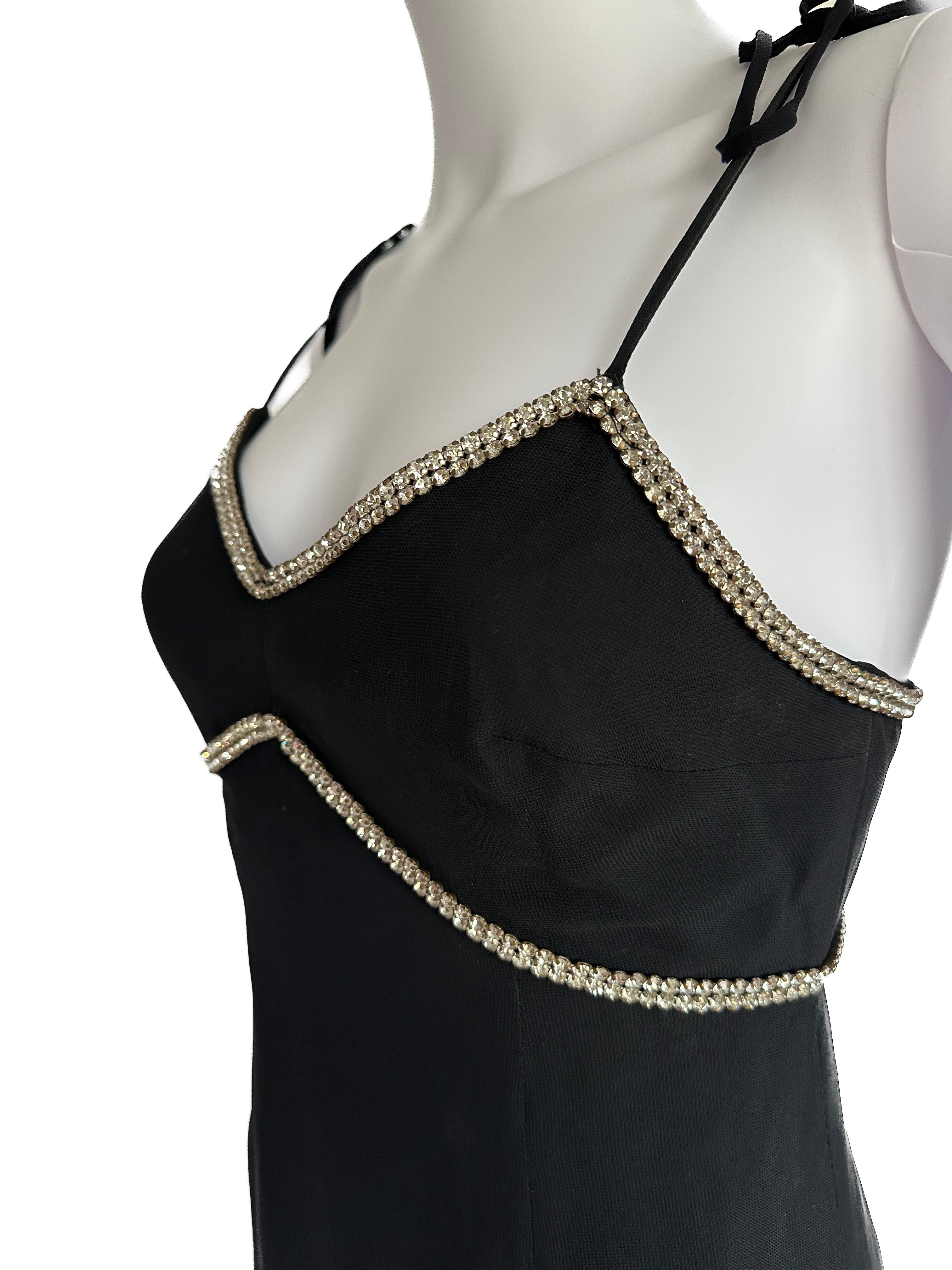 Vintage Dolce & Gabbana black mini dress with crystal trim details S/S1995  In Good Condition For Sale In London, GB