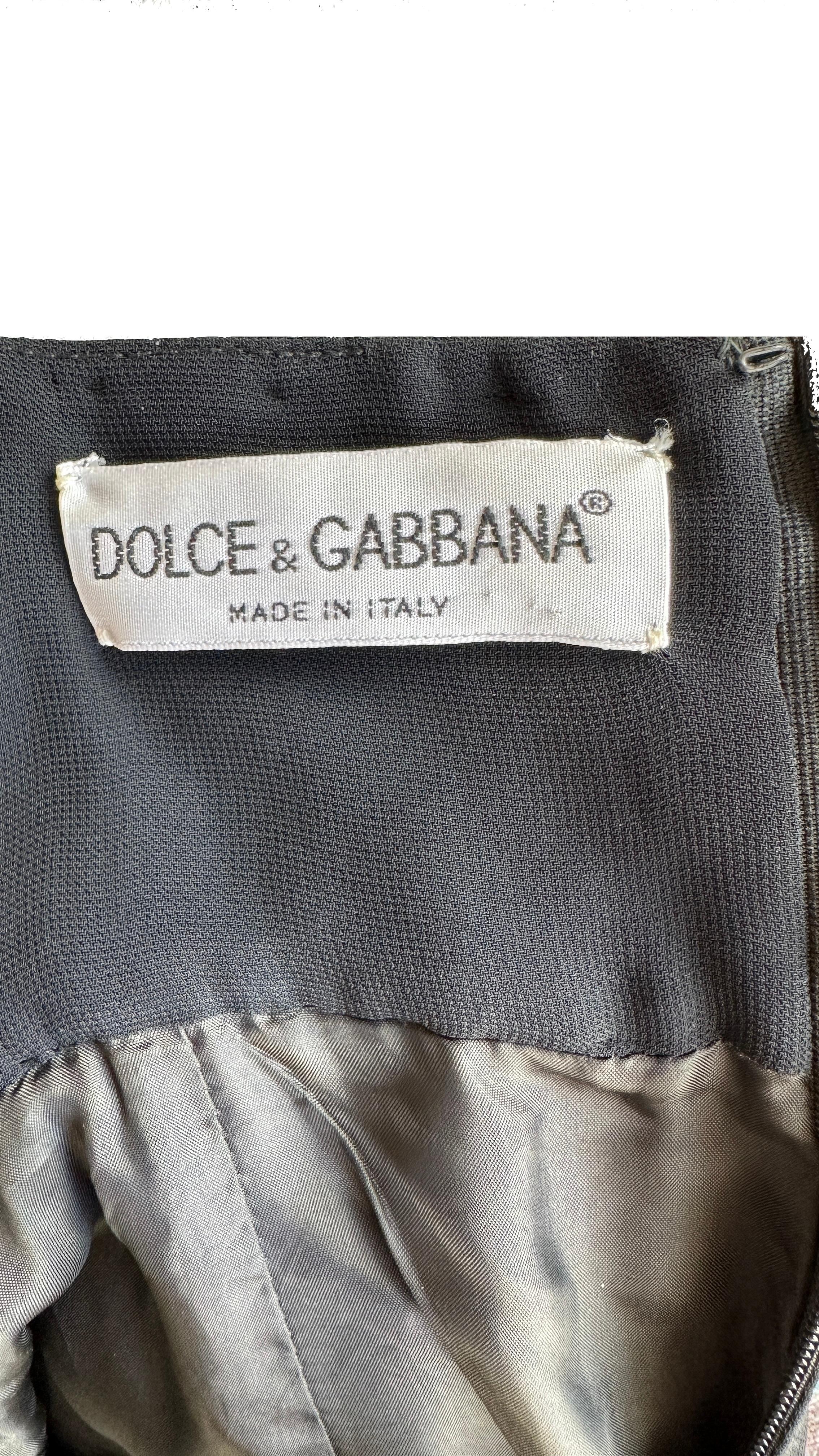 Vintage Dolce & Gabbana black mini dress with crystal trim details S/S1995  For Sale 1