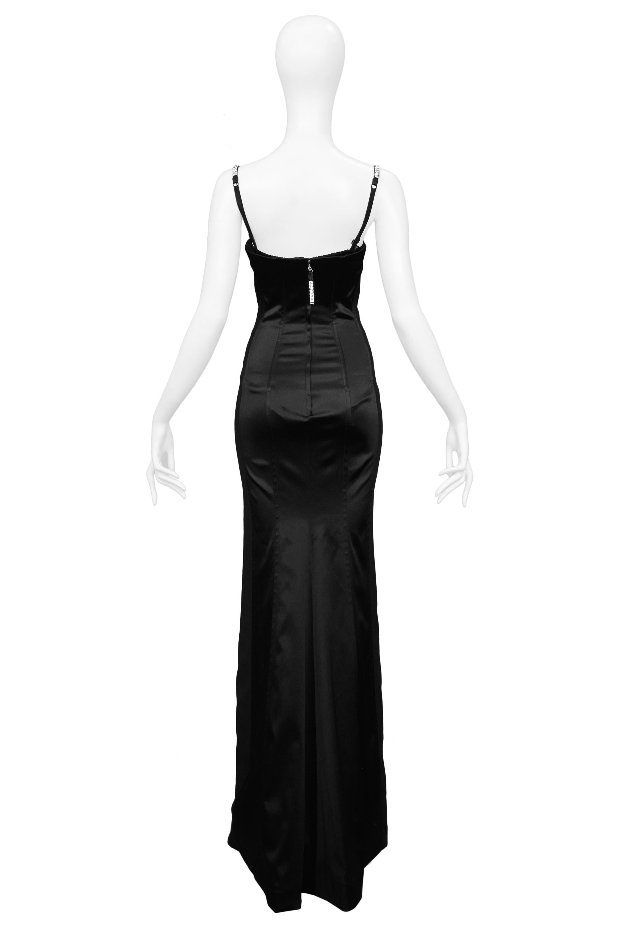 black satin evening gown