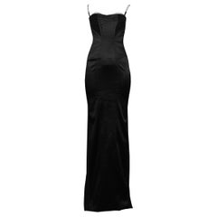 Vintage Dolce & Gabbana Black Satin and Crystal Evening Gown