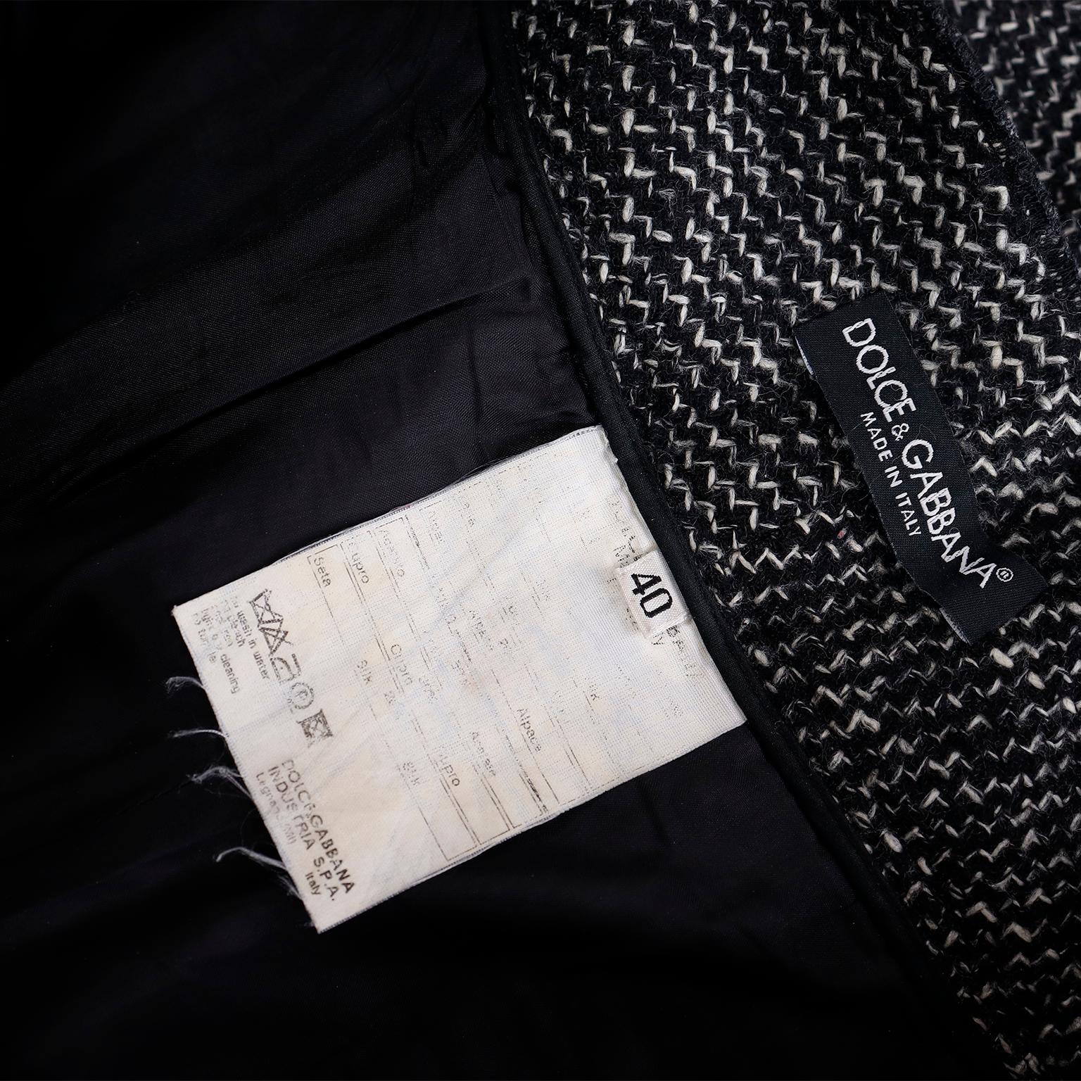 Vintage Dolce & Gabbana Black Tweed 3 Pc Jacket Vest & Trousers Pantsuit  For Sale 7