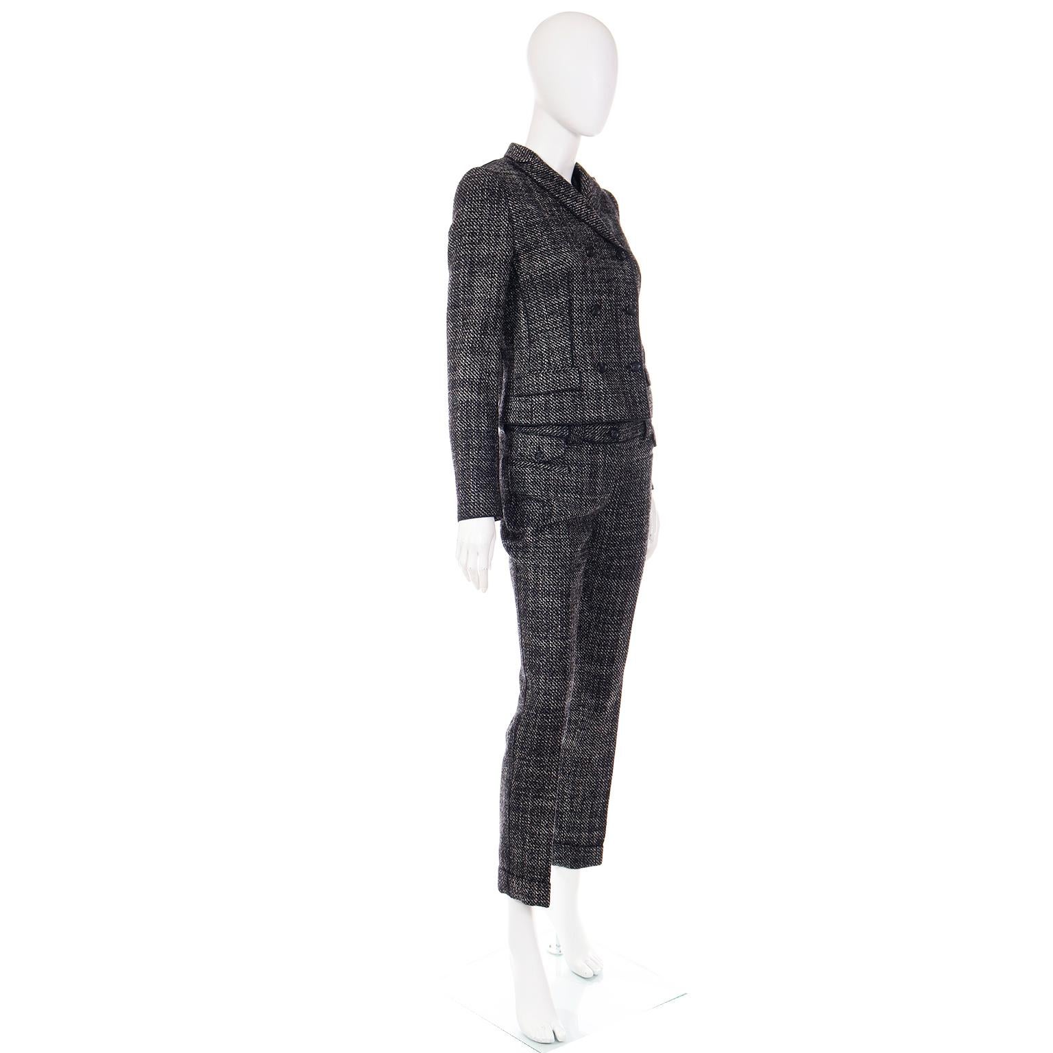 Women's Vintage Dolce & Gabbana Black Tweed 3 Pc Jacket Vest & Trousers Pantsuit  For Sale