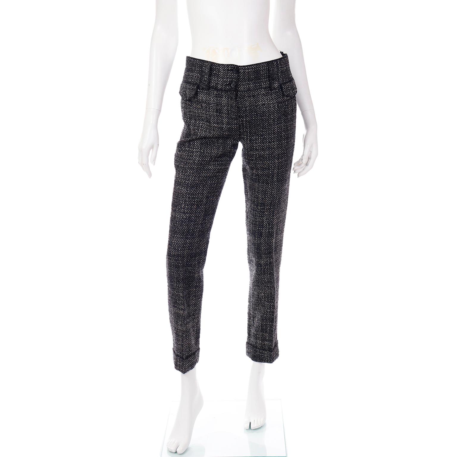 Vintage Dolce & Gabbana Black Tweed 3 Pc Jacket Vest & Trousers Pantsuit  For Sale 1