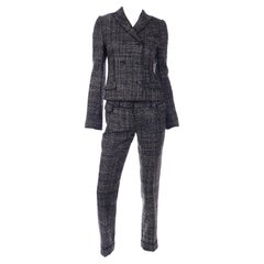 Vintage Dolce & Gabbana Black Tweed 3 Pc Jacket Vest & Trousers Pantsuit 