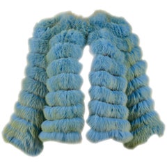 Vintage Dolce & Gabbana Blue & Chartreuse Green Fox Fur Chubby Jacket 1999