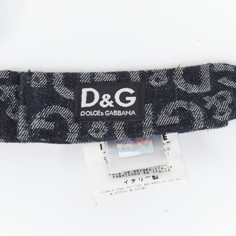 Vintage DOLCE GABBANA bleu logo D&G jacquard denim broderie or visière casquette XS 4
