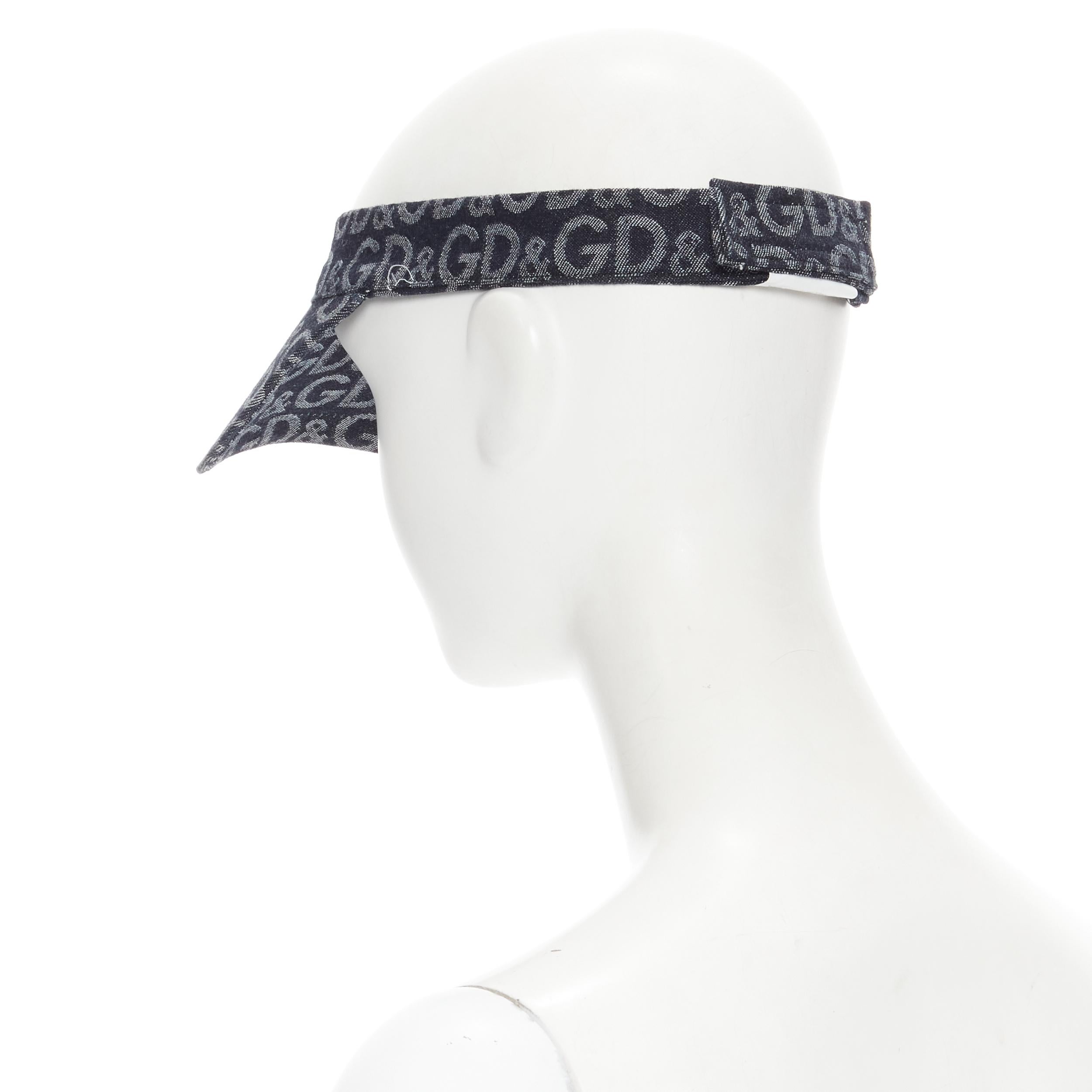 Gray vintage DOLCE GABBANA blue D&G logo denim jacquard gold embroidery visor hat XS For Sale