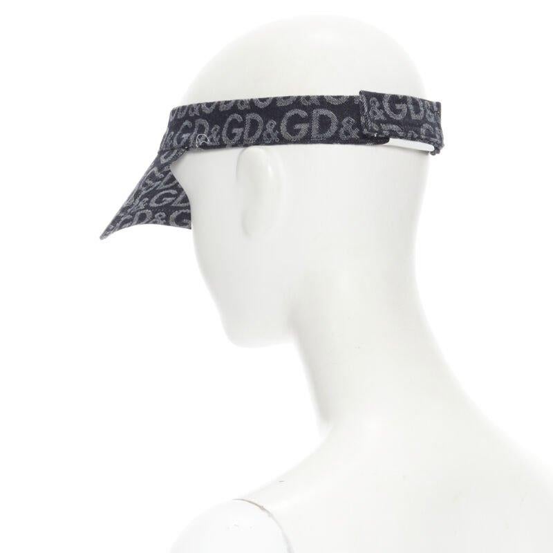  Vintage DOLCE GABBANA bleu logo D&G jacquard denim broderie or visière casquette XS Pour femmes 