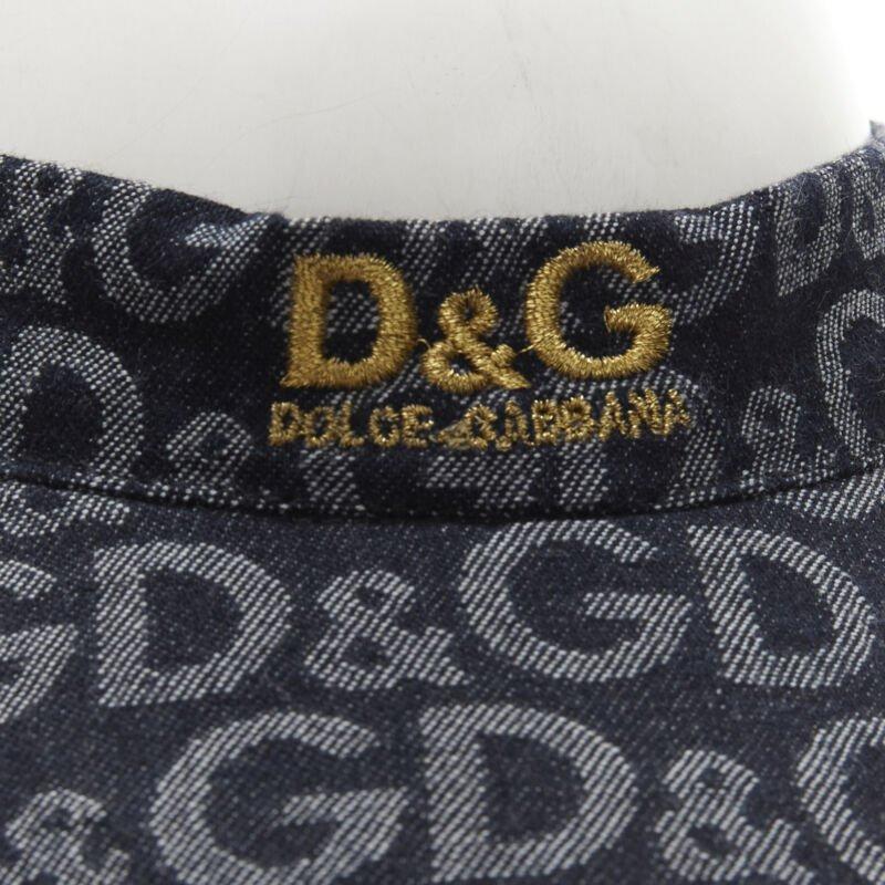 Vintage DOLCE GABBANA bleu logo D&G jacquard denim broderie or visière casquette XS 1