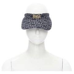 Vintage DOLCE GABBANA bleu logo D&G jacquard denim broderie or visière casquette XS