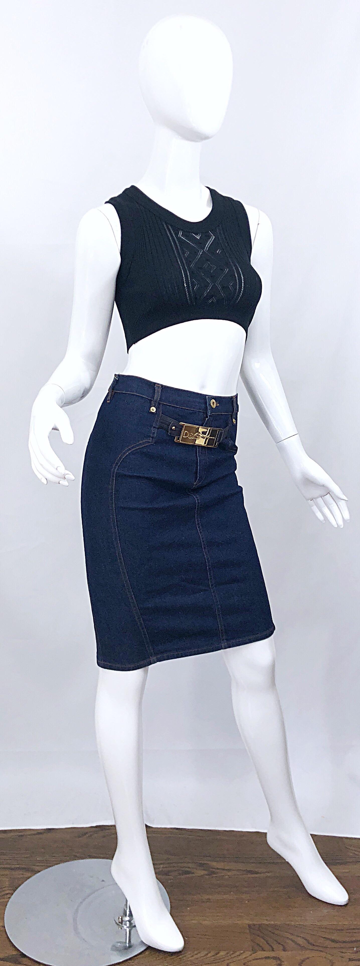 Vintage Dolce & Gabbana Blue Jean 1990s High Waisted 90s Bodcon Pencil Skirt In Excellent Condition For Sale In San Diego, CA