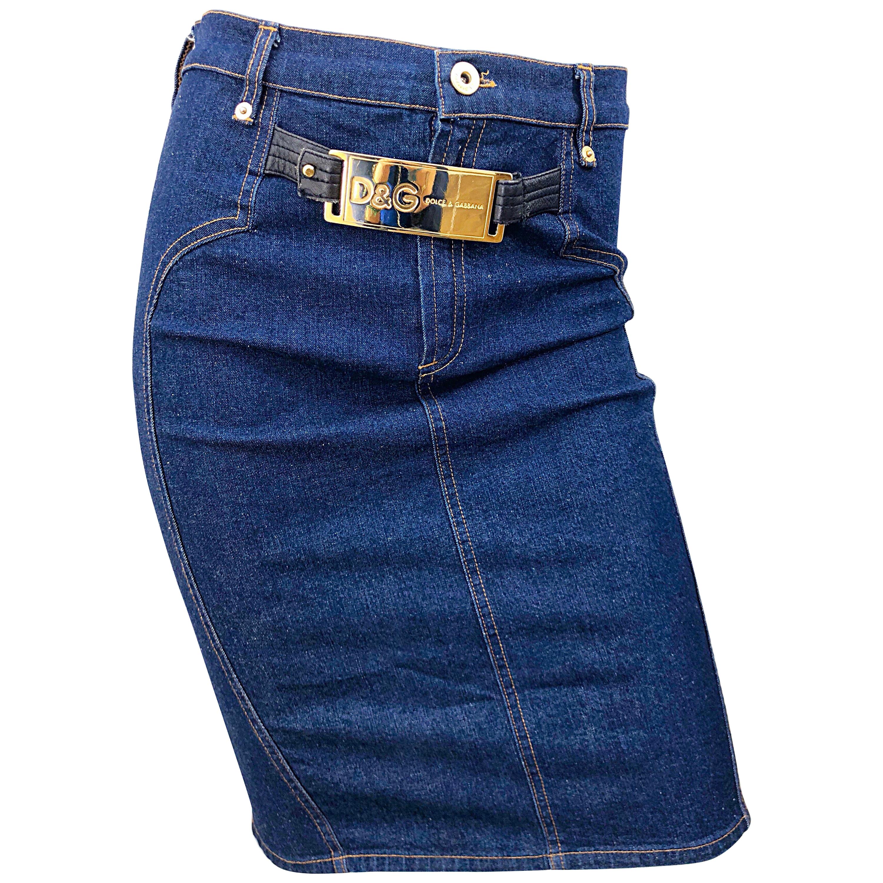 Dolce & Gabbana - Jupe fourreau taille haute vintage en jean bleu taille haute, années 1990