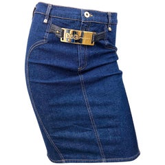 Dolce & Gabbana - Jupe fourreau taille haute vintage en jean bleu taille haute, années 1990